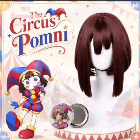 Adult Female Pomni Circus Wig 35CM Short Brown Synthetic Hair Joker Clown Style Anime Halloween Cosp
