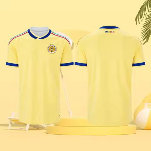 Adult Colombia Soccer Jersey 2026 Crest Fan Football Shirt Yellow Base Blue Trim Shoulder Multi‑Colo