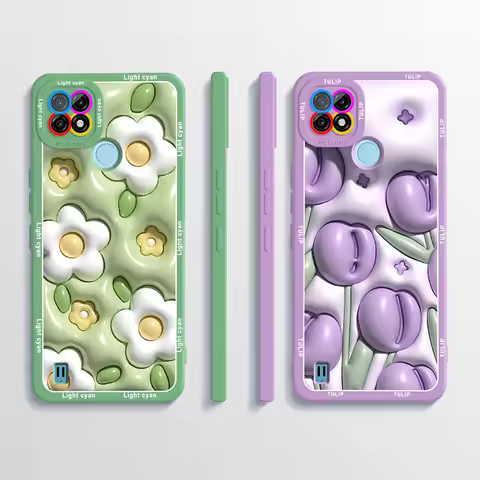 For Realme C21 Case Realme C21Y Shockproof Bumper Soft TPU Flower Back Cover For OPPO Realme C21 C 2