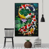 lukisan 9 ikan koi 120 x 80 cm plus bingkai 