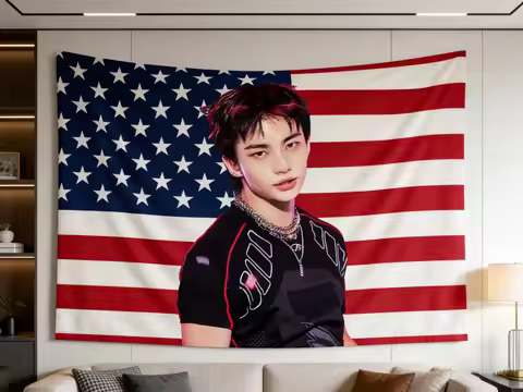 K-pop Hyunjin American Flag Tapestry For Fans Perfect Gift for Hyunjin Fans Suitable For Bedroom Aes