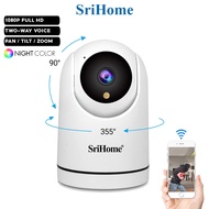 SriHome SH042 1080P FHD AI Auto Tracking Indoor IP Camera 360° PTZ WiFi CCTV Two Way Voice Color Night Vision Security Camera