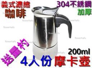 摩卡壺 加厚 304不鏽鋼 4人份 200ml 送量杓 義大利 咖啡壺 義式 濃縮 咖啡豆 咖啡粉 瓦斯 電磁爐 增壓壺