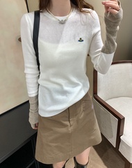 Vivienne Westwood 24ของแท้จากอังกฤษสำหรับผู้หญิงแขนยาวโลโก้ปักสไตล์อังกฤษ2024แบบดั้งเดิม