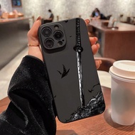 Japan Style Straight Groove Black & White Striped Knife Painted Anti-Fall Phone Case For P14promax, 