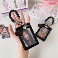 CHIHIRO1BFT8 Photos Protective Cover, PU Leather Double Card Slot Card Holder, with Lanyard ID Card 