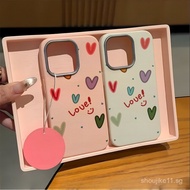 Minimalist Colorful Heart Silver Frame Leather Texture Case Suitable for iPhone 7 8 Plus 11 12 13 14