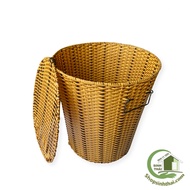 Large round rattan basket with lid - Imitation rattan plastic basket
