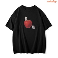 Original Standard Unique Black Gray m Slow Hand！Ganni 2022New Smiley Face Pattern Letter Print Loose