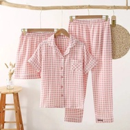 Cặp Đôi Bộ Đồ Ngủ Cotton Bộ Nữ Tay Ngắn Nhẹ Mùa Hè Đồ Ngủ Lưới Mỏng Họa Tiết Nữ 3 Mảnh Nhà Quần Áo