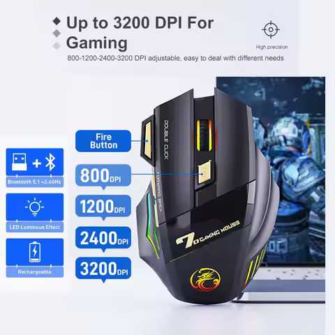 Gaming Wireless Mouse USB IMICE GW-X7 3200DPI Dual Mode Rechargeable 7 Keys 2.4Ghz Silent Mouse Blue