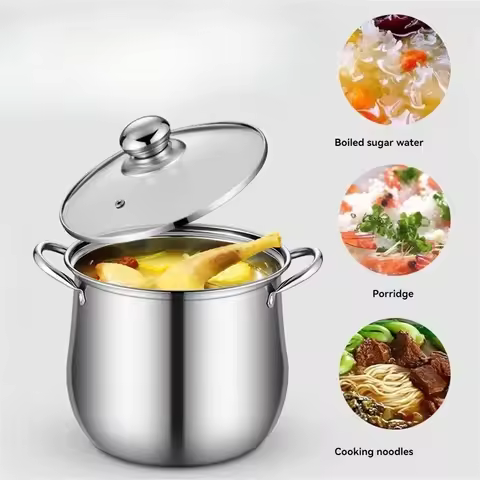 1pc Stock Pot Silver Noodle Pan Outdoor Cooker Induction Hob Pan Cooking Utensil Ramen Hot Pot Cooki