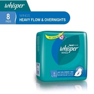 Whisper Sanitary Napkins Heavy Flow & Overnight Wings 8's Regular Flow 10s Wings/