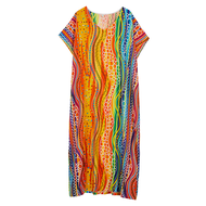 XITAO Batwing Print Half Sleeve V-neck Dress Casual Loose Fitting Europe Short Sleeve Leisure Slimmi