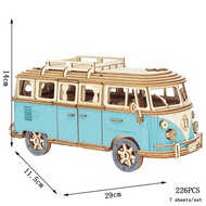 3D Wooden Car Puzzle Retro Bus European Style Campervan DIY Assembly Model Kit Educational Toy for C