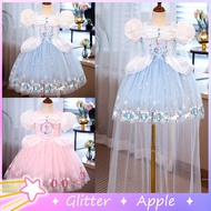 Frozen Elsa Dress For Girls Mesh Sequin Gown with Cloak Kids Terno Halloween Costume Christmas Birthday Gift Blue Dresses