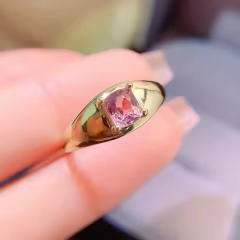 Genuine Pink Spinel Ring 5mm Natural Spinel 925 Silver Ring 18K Gold Plated Gemstone Sivler Ring for