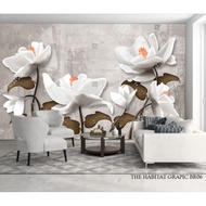 Cetak wallpaper 3d custom motif bunga anggrek, wallpaper dinding bunga