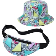 2 Pcs 80s 90s Fanny Pack Bucket Hat Waist Bag 80s 90s Outfit Retro Summer Sports Party Fashion Acces