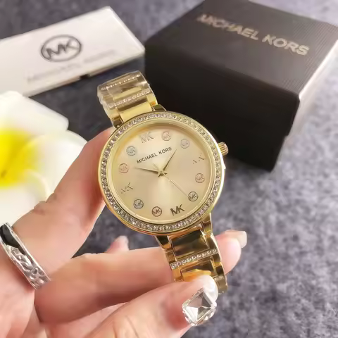 Michael Kors Luxury Ladies Quartz Watch Diamond Accents Fashion Minimalist Large Dial Business Alloy