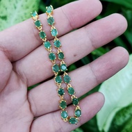 สร้อยข้อมือพลอยมรกตโคลัมเบีย(Emerald) ตัวเรือนเงินแท้92.5%ชุบทอง พลอยแท้ จากประเทศโคลัมเบีย ความยาวข