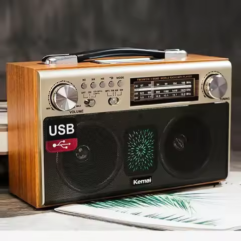 MD-1702BT Retro Wooden Three Band Radio Wireless Bluetooth Speaker Home Desktop Card Insertion Stere