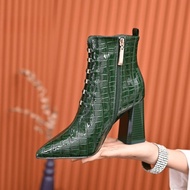 Slim Snake Print Leather Side-Zip Thicker Heel Boots - Stylish Women's Shoes
