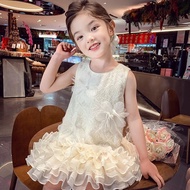 [KIDSFASHIONCOLLECTION] 1110 Shua Fancy Beaded Dress with 3D Flower Pearl Ruffle Layer Organza Sleev