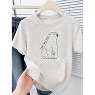 Taiwan Shipping 100% Pure Cotton Polar Bear Simple Stroke Short Sleeve t-Shirt Women Top Summer t Me