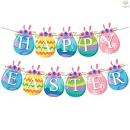 Banner Selamat Paskah Colorful Easter Banner Garland Easter Egg Flag