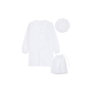 [Direct from Japan][NISIKI] Smock School Lunch Apron 3-Piece Set (School Lunch Clothes, Hat, Drawstring Bag) Long-Sleeved Children's White Coat kids (#4/140cm/k105)