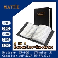 Book Resistor capacitor Book 2 in 1 Smd Book chip Sample 0201 0402 0603 0805 1206 170 values 25pcs