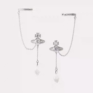 VIVIENNE WEST WOOD Water Drop Crystal Style Ear Stud Ear Clip Two-Wear Lazy Style Earrings