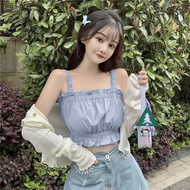 Áo 2 dây croptop nữ chất dúm thiết kế chun co dãn phong cách Hàn Quốc kêt hợp với quần jean đi chơi