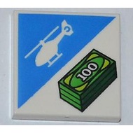 Brick2cube Part-Tile 2 x 2 with Helicopter and Stack of 100 Dollar Bills Money Pattern-3068bpb0467