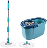 YWAWJ Household Cleaning Artifact Spin Mop Bucket Set with Stainless Steel Drainage Basket and 2 Extra Microfiber Head for Home Floor Cleaning