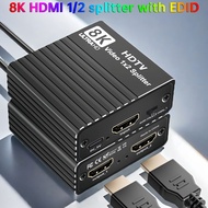 8K HDMI 1 to 2 Splitter HD2.1 8K60hz/4K120hz/1080P240hz with EDID Splitter 1x2
