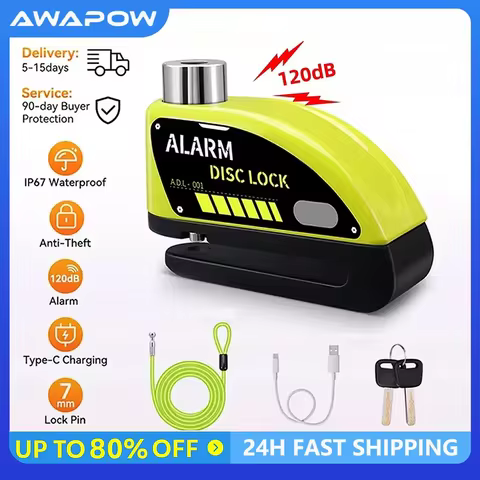 Randpow Motorcycle Disc Lock Bike Wheel Padlock Motorcycle Alarm Waterproof Scooter Alarm Lock Anti-