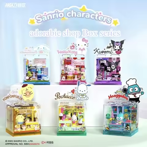Sanrio AREA-X Building Blocks Mini Shop Set with Blind Box Kuromi Cinnamoroll Hangyodon Kawaii Brick