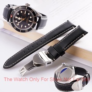 20 22mm Black Real Leather Wrist Watch Band With Silver Clasp For Seiko Tudor Tag