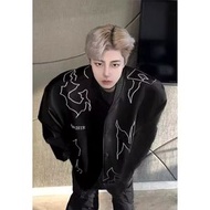 春秋季國潮棒球服女ins潮牌寬鬆百搭美式復古vintage高街情侶外套-黑色 M