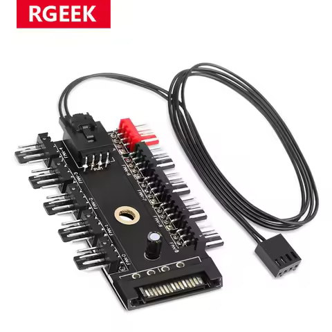 Newest 1 to 10 PC Cooling Fan Hub Splitter LED Cable PWM SATA 12V Power Supply Speed Controller Adap