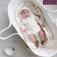 Ins風新款棉繩編織嬰兒手提籃摺疊可攜式新生兒睡床外出睡籃車載