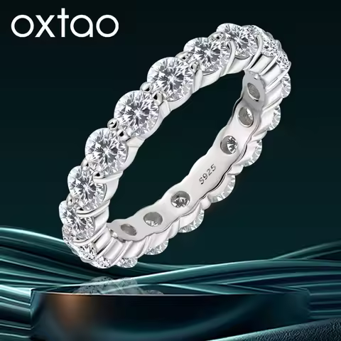 OXTAO Certified Moissanite Eternal Ring 4.0mm 0.3ct D VVS1 for Women 14K Gold Filled Stackable Jewel