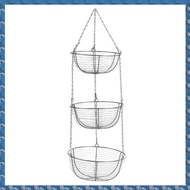 (FTQN) 3-Tier Hanging Basket Wire Basket Fruit Organizer Kitchen Basket Heavy Duty Wire Organizer wi