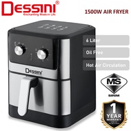 DESSINI ITALY 6L Electric Air Fryer Convection Oven Toaster Timer Oil Free Roaster Breakfast Machine