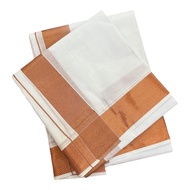 8x4 Cotton 100K 2 Inch Copper Jari Border Veshti / Dhoti with Thundu Set for Men