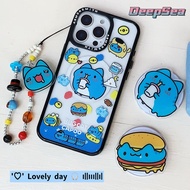 For iPhone 17 Air 16 Pro Max 14 15 Plus 13P 12 11PM Phone Case with Cute Magnetic Stand Cartoon Blue