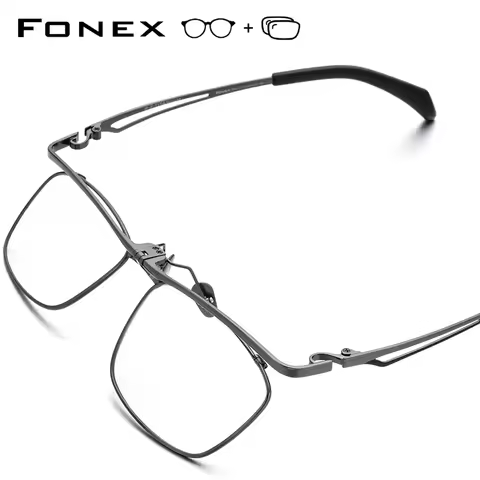 FONEX Progressive Prescription Glasses Custom Photochromic Myopia Optical Lens Eyewear Men Flip Squa