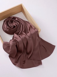 1條天然皺紋純色希賓閃亮緞面圍巾